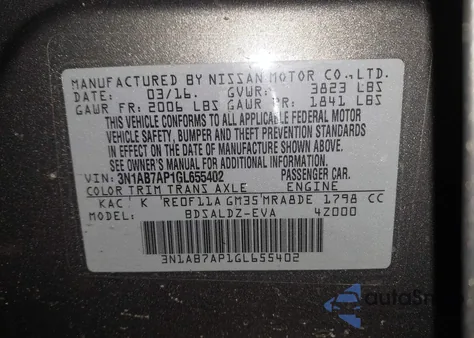 2016 Nissan Sentra Sv from USA, damaged, VIN 3N1AB7AP1GL655402